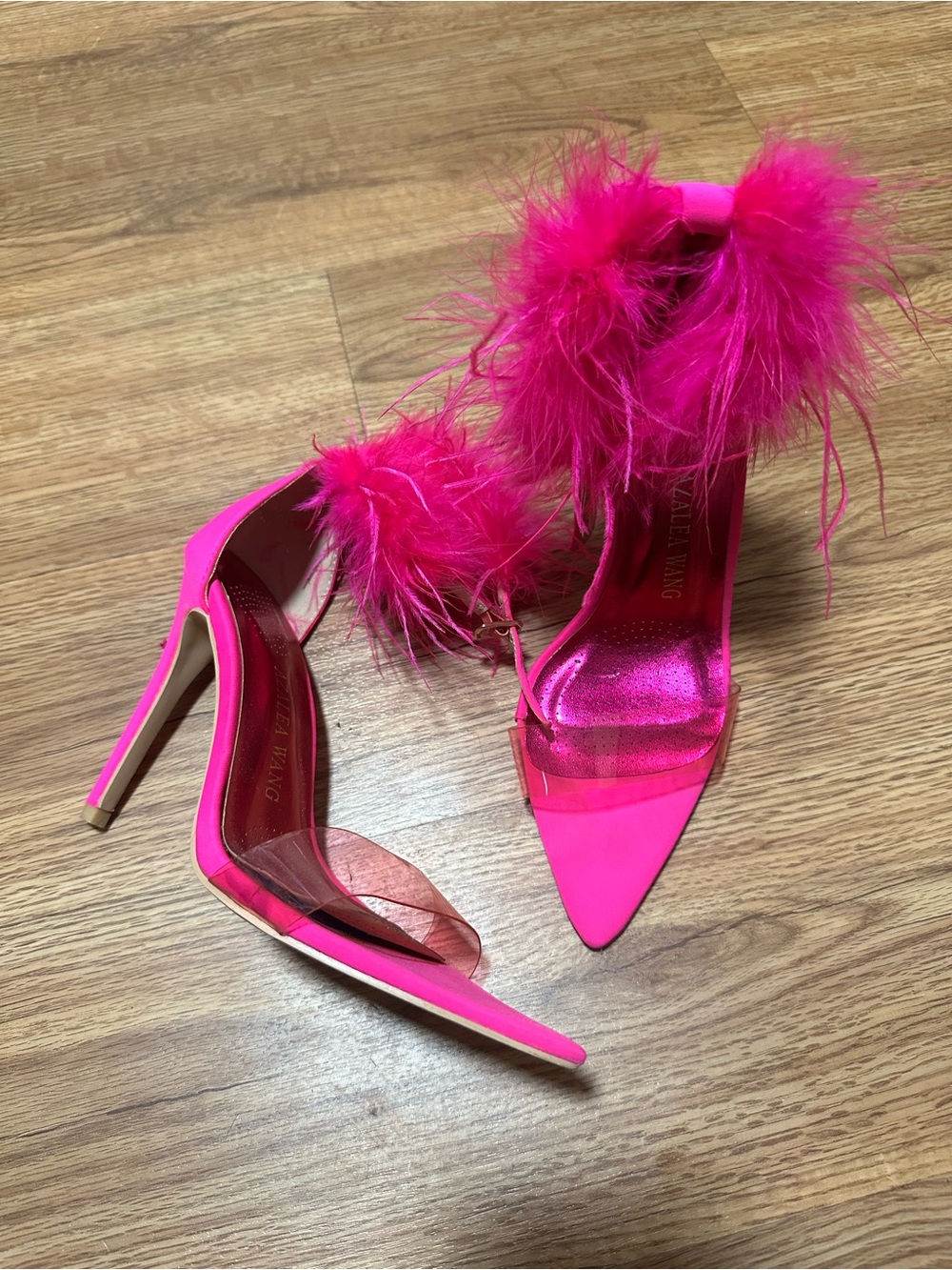 Azalea Wang Pink Feather Trim Stiletto Heels - Women